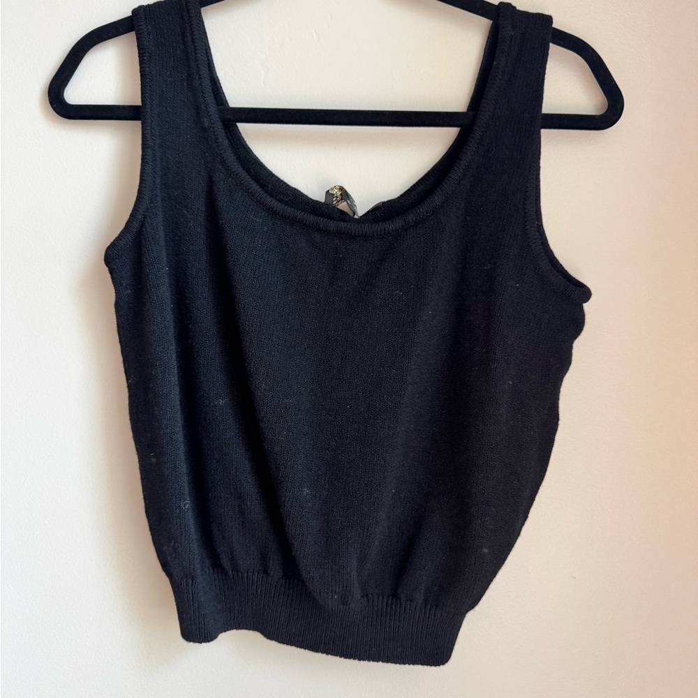 St. John Basics Black Knit Tank Top Sweater Shell M Minimalist Euro Summer